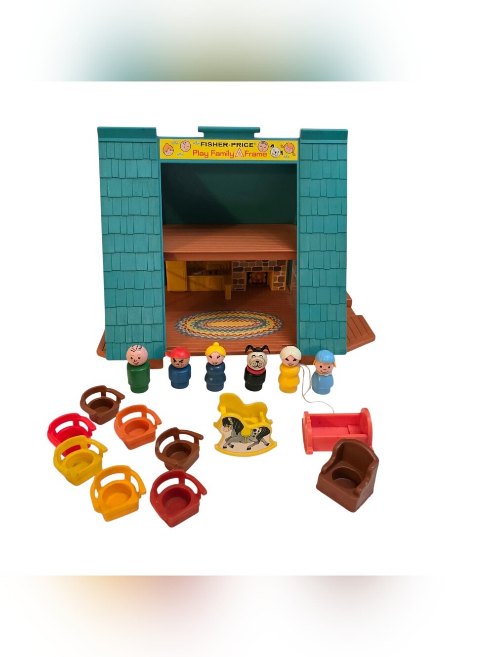 Vintage Fisher Price Little People Play Family A Frame House Cabin #990 1974 70s